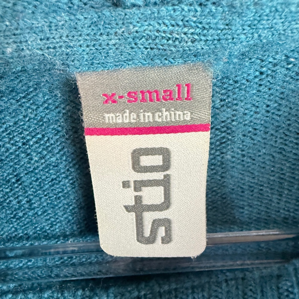 Stio Hooded Sweater Women XS Teal Blue Excellent 100% Merino Wool Pullover 1041 - Picture 4 of 10